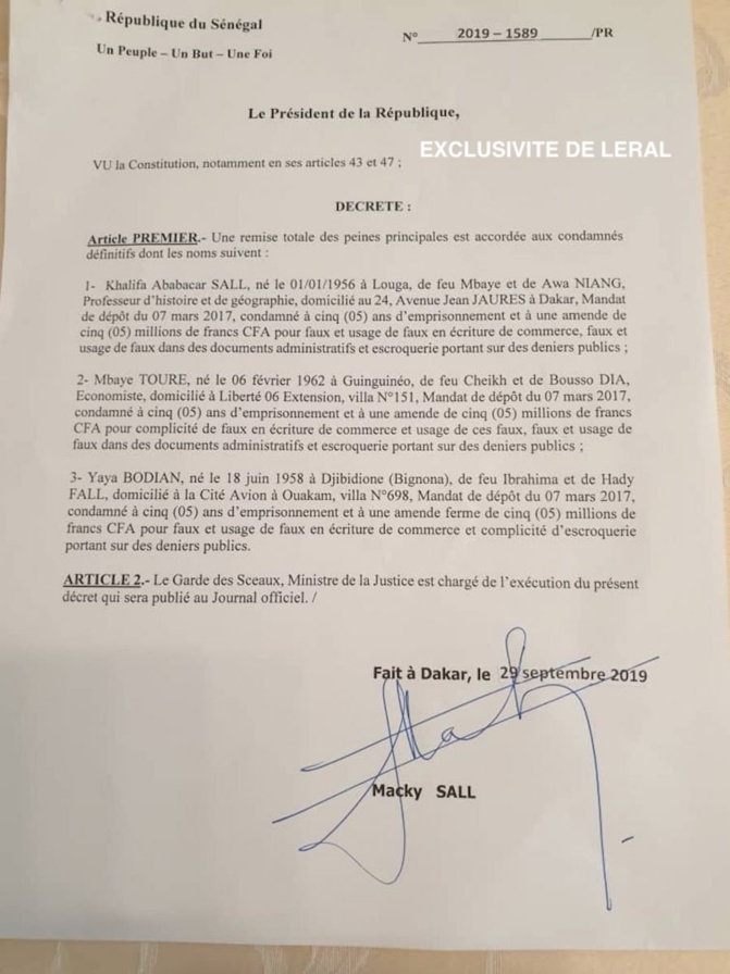 URGENT- Khalifa Sall et ses coaccusés graciés