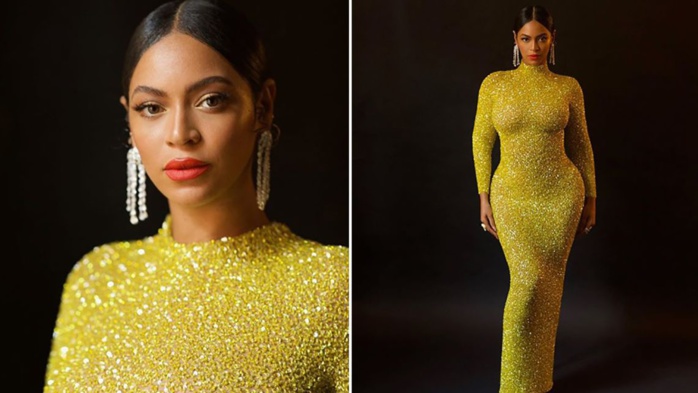 Beyoncé sublime en longue robe jaune à sequins