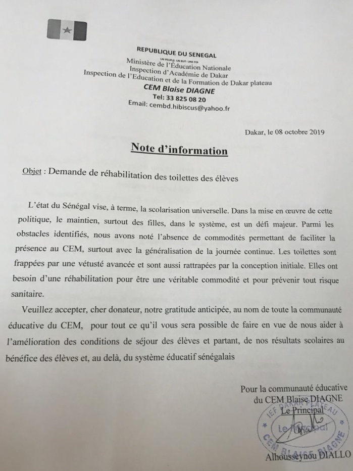 CEM Blaise Diagne : Les toilettes des élèves dans un piètre état, les autorités interpellées