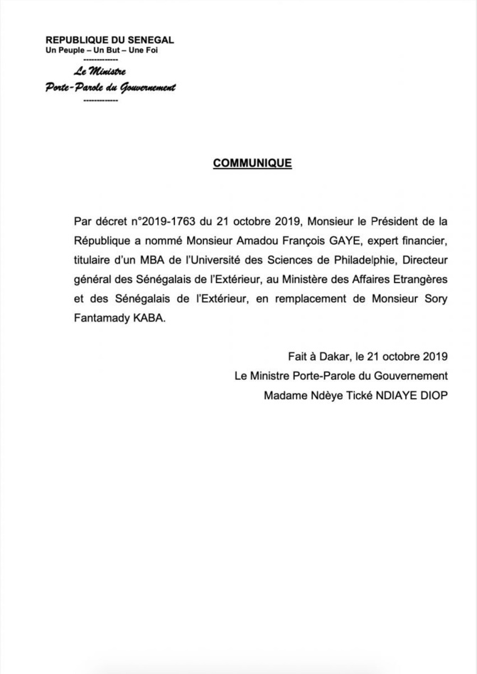 Urgent :Sory Kaba démis de ses fonctions!