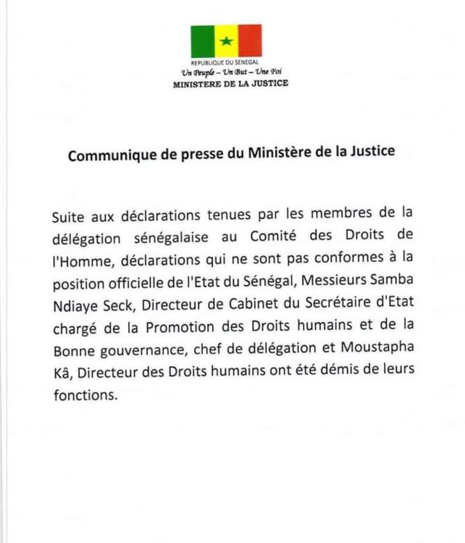 Comité des droits de l'homme: Moustapha Kâ et Samba Ndiaye Seck limogés