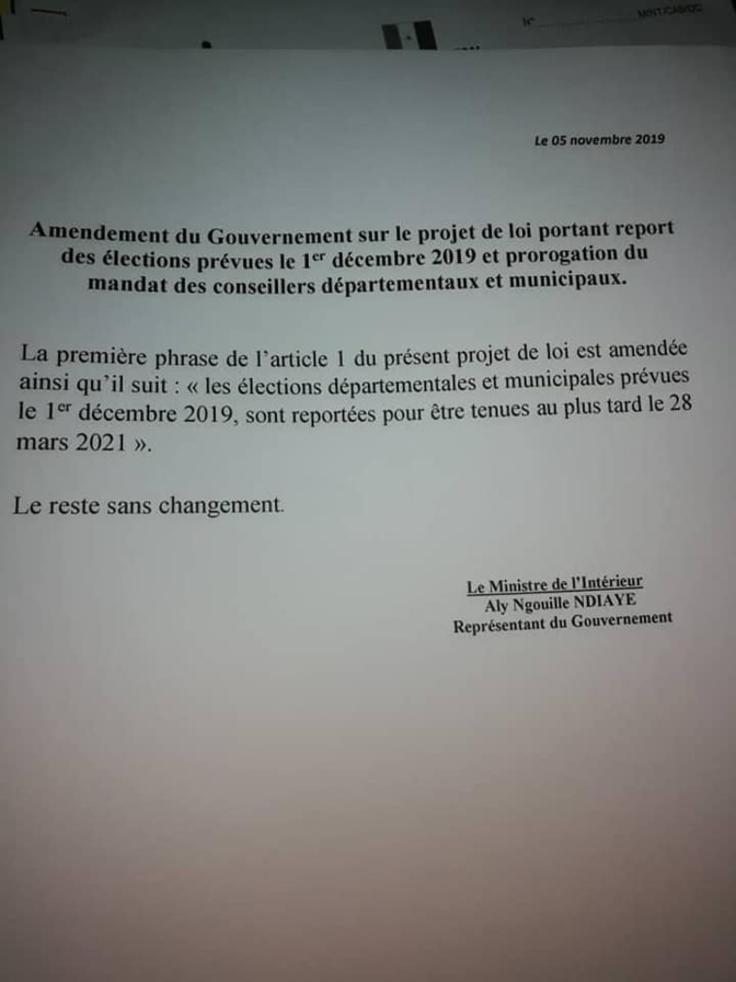 Elections Locales : Aly Ngouille Ndiaye retient le mois de mars 2021