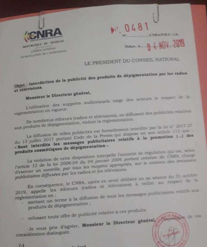 Interdiction des publicités sur la dépigmentation: Le CNRA met en garde les radios et télévisions