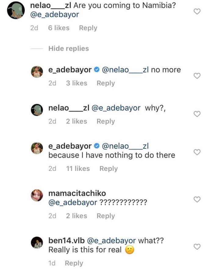 C’est fini entre Adebayor et sa petite amie namibienne, Dillish