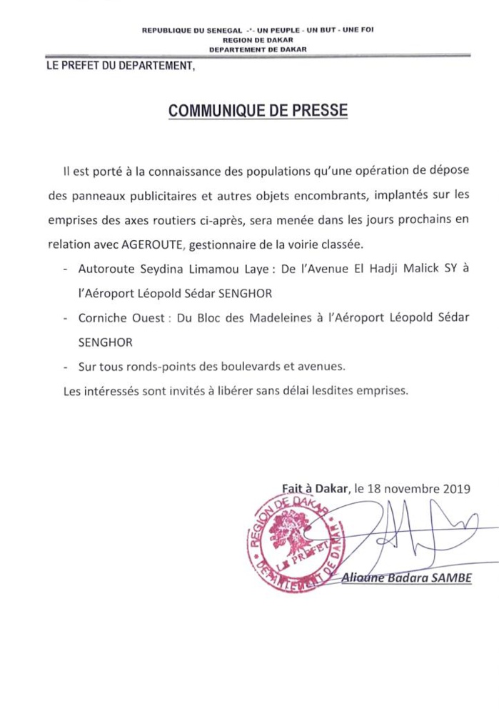 Dakar: Le Préfet signe l'arrêt de mort des panneaux publicitaires dans les rues