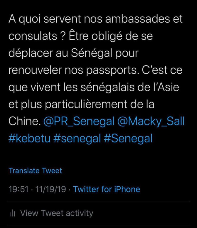 La direction des passeports insensible à la situation des sénégalais de chine