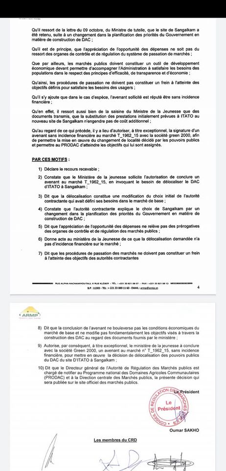 PRODAC - GREEN 2000: Comment l'Armp a couvert un gré à gré de 3 milliards de FCfa (Documents)