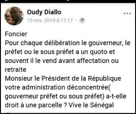 Kédougou: l’environnementaliste Oudy Diallo arrêté après cette publication sur Facebook