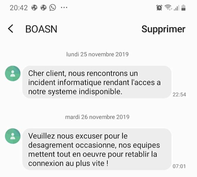 Les clients de la BANK OF AFRICA en difficulté depuis le 25 Novembre