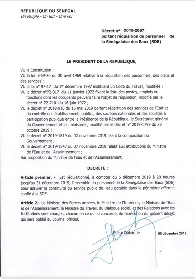 Macky Sall réquisitionne tous les agents de la SDE (décret)