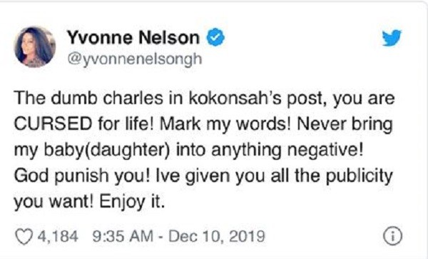 Yvonne Nelson maudit un de ses fans qui évoque le nom de sa fille
