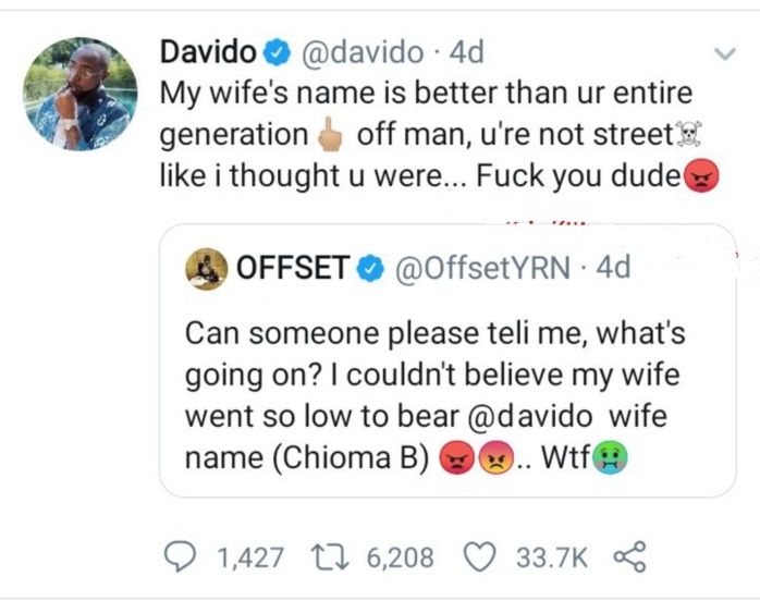 Davido clashe le mari de Cardi B à cause de Chioma Davido clashe le mari de Cardi B à cause de Chioma