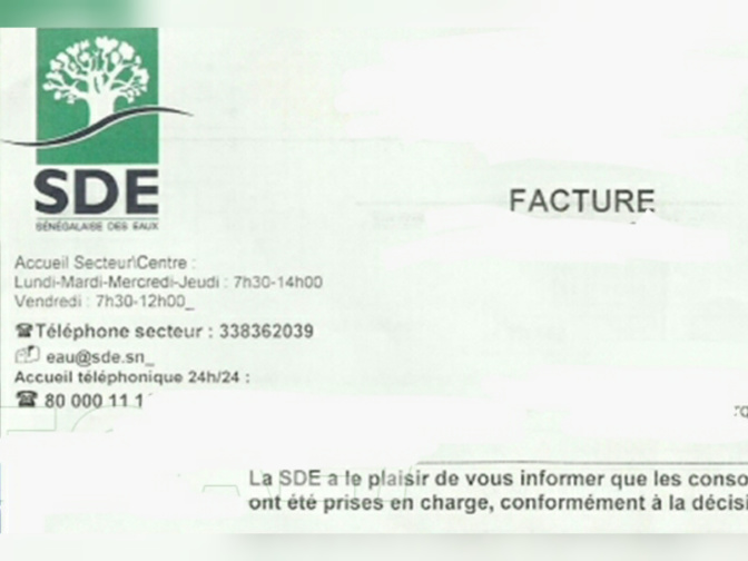 Factures d’eau: les caisses de la Sde fermées, ce 31 décembre