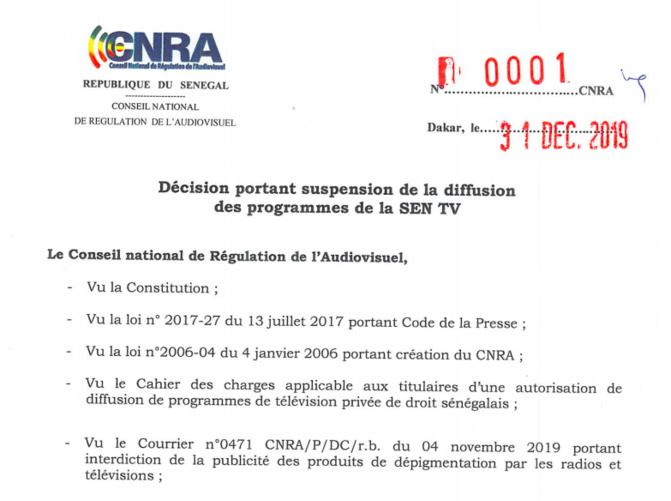 Urgent: Les programmes de la SEN TV suspendus Urgent: Les programmes de la SEN TV suspendus