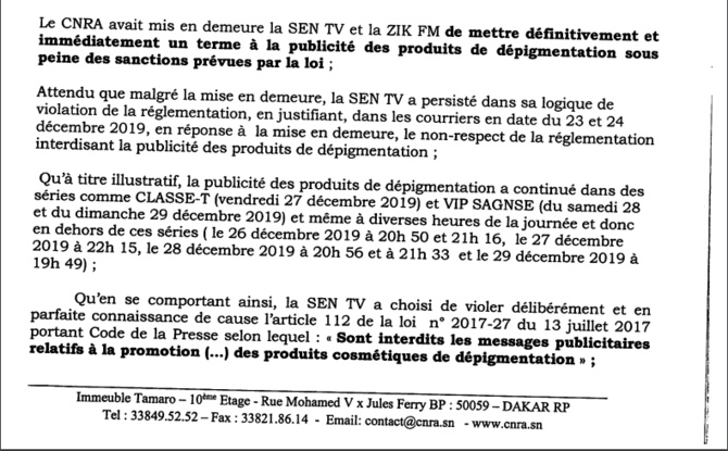 Sentv suspendue pour 7 jours : Ce que le CNRA reproche à la télé de Bougane (Documents)