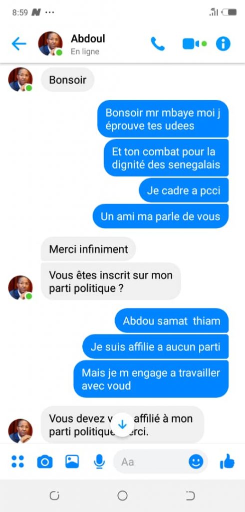 PHOTOS – Usurpation identité: Abdoul Mbaye coince un arnaqueur sur Facebook