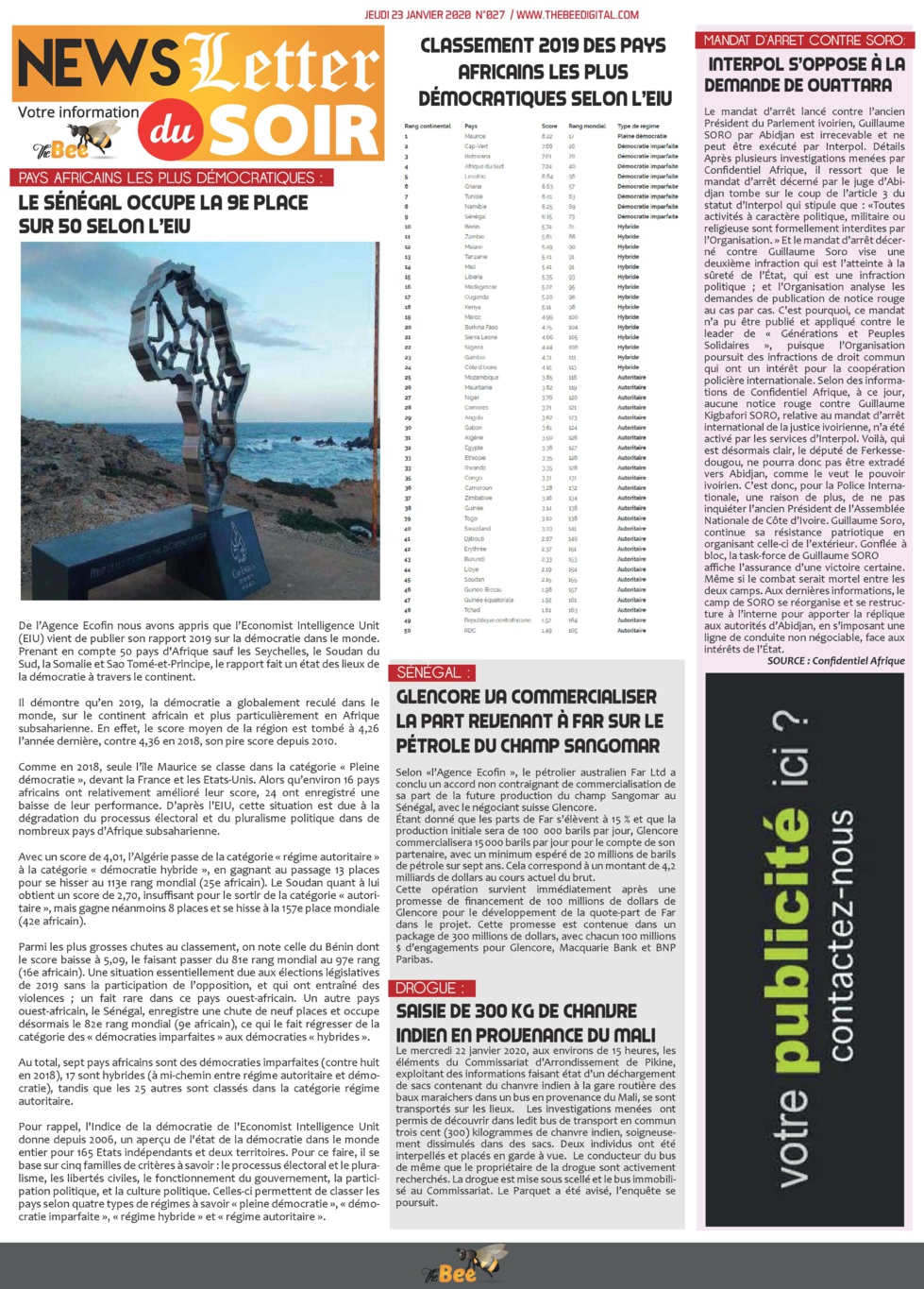 2019 : Le Sénégal est la 9e démocratie africaine selon l'EIU