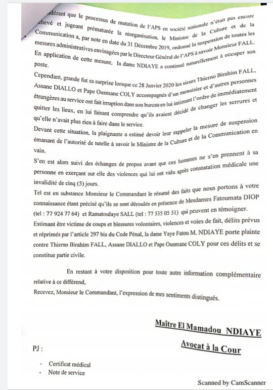 APS : Yaye Fatou Ndiaye porte plainte contre le Directeur général APS : Yaye Fatou Ndiaye porte plainte contre le Directeur général
