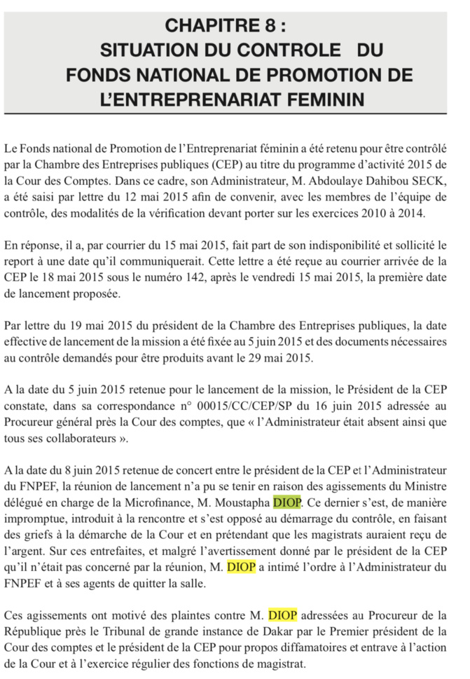 La Cour des Comptes annonce une plainte contre Moustapha Diop