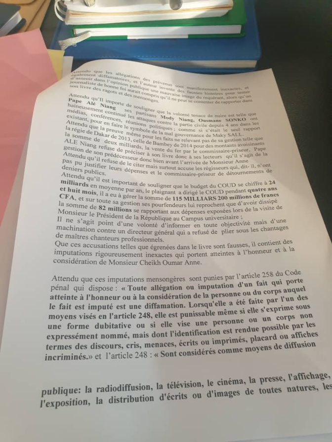 Plainte pour diffamation: Cheikh Oumar Anne réclame 10 milliards F Cfa à Pape Alé Niang et Cie Plainte pour diffamation: Cheikh Oumar Anne réclame 10 milliards F Cfa à Pape Alé Niang et Cie