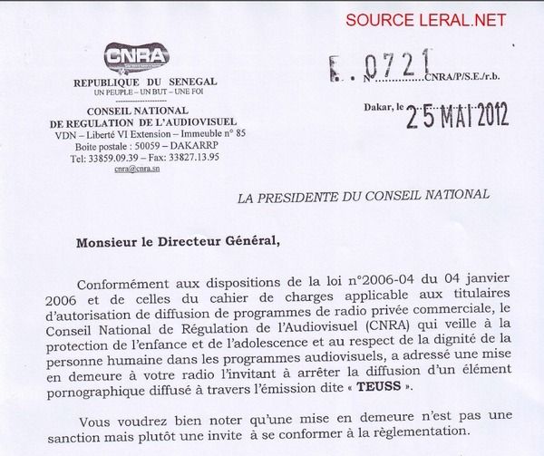 [Document exclusif] Le CNRA compte bien freiner Ahmed Aïdara