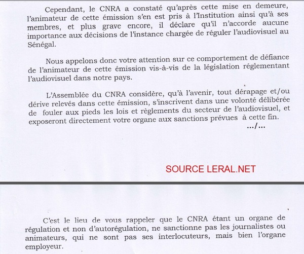 [Document exclusif] Le CNRA compte bien freiner Ahmed Aïdara