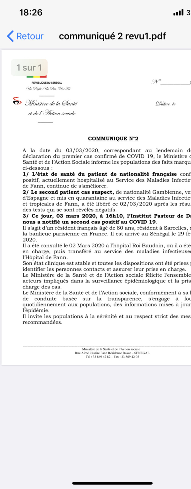 Abdoulaye Diouf Sarr, ministre de la Santé: L’épouse et les enfants du «cas 0» testés négatifs Abdoulaye Diouf Sarr, ministre de la Santé: L’épouse et les enfants du «cas 0» testés négatifs