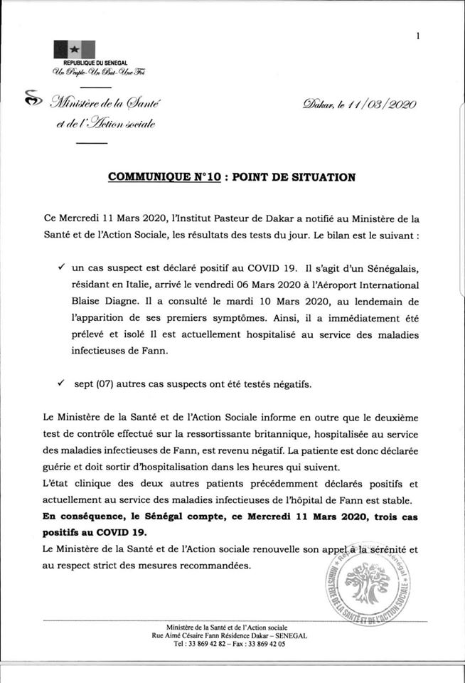 Urgent - Les nouvelles précisions du Ministère de la Santé, suite au nouveau cas recencé!