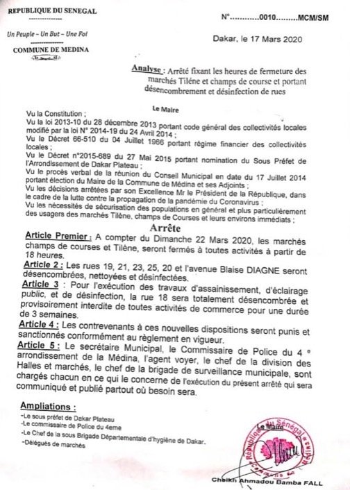 Coronavirus : Les marchés de la Médina fermés par le Maire Bamba Fall Coronavirus : Les marchés de la Médina fermés par le Maire Bamba Fall