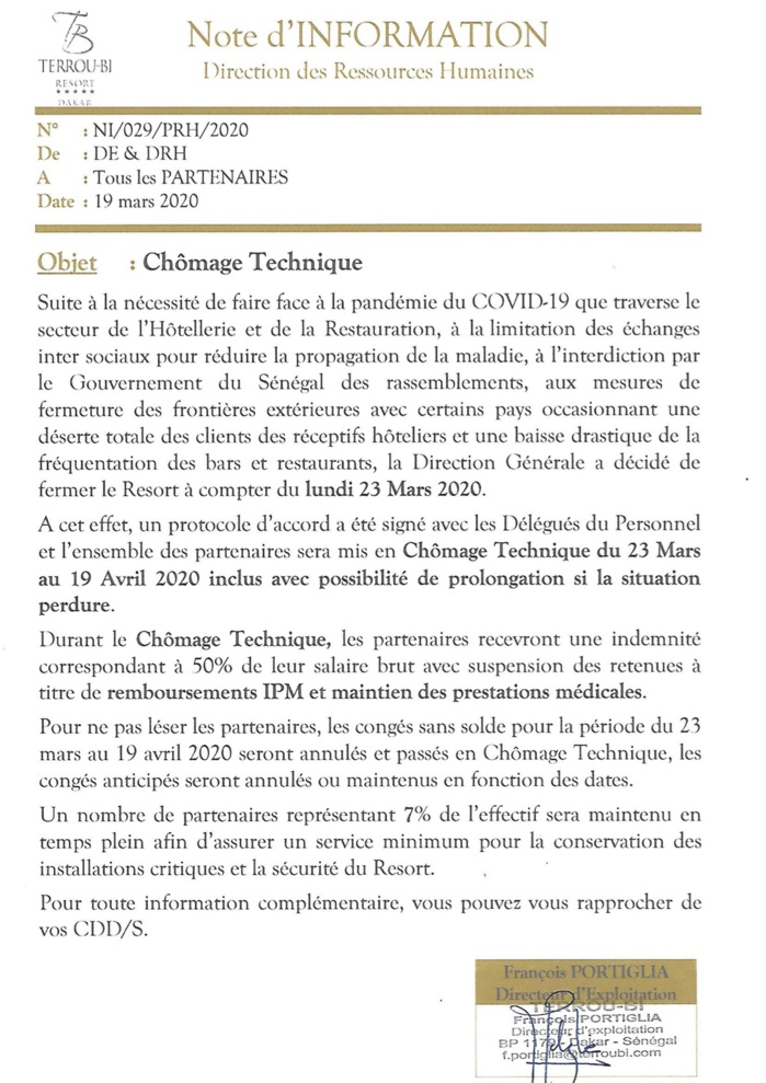 Chômage technique: L'hôtel Terrou-Bi libère quelques employés temporairement (François Portiglia, Directeur d'exploitation )