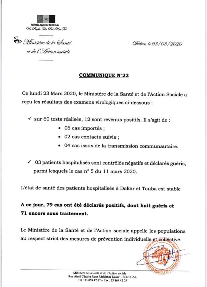 Coronavirus: Le Sénégal enregistre 12 nouveaux cas positifs