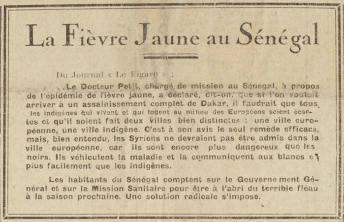 Un apartheid sanitaire au Sénégal ( 1928 )