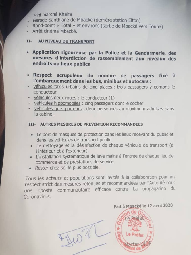 Covid-19 à Touba : Le préfet de Mbacké prend de nouvelles mesures Covid-19 à Touba : Le préfet de Mbacké prend de nouvelles mesures