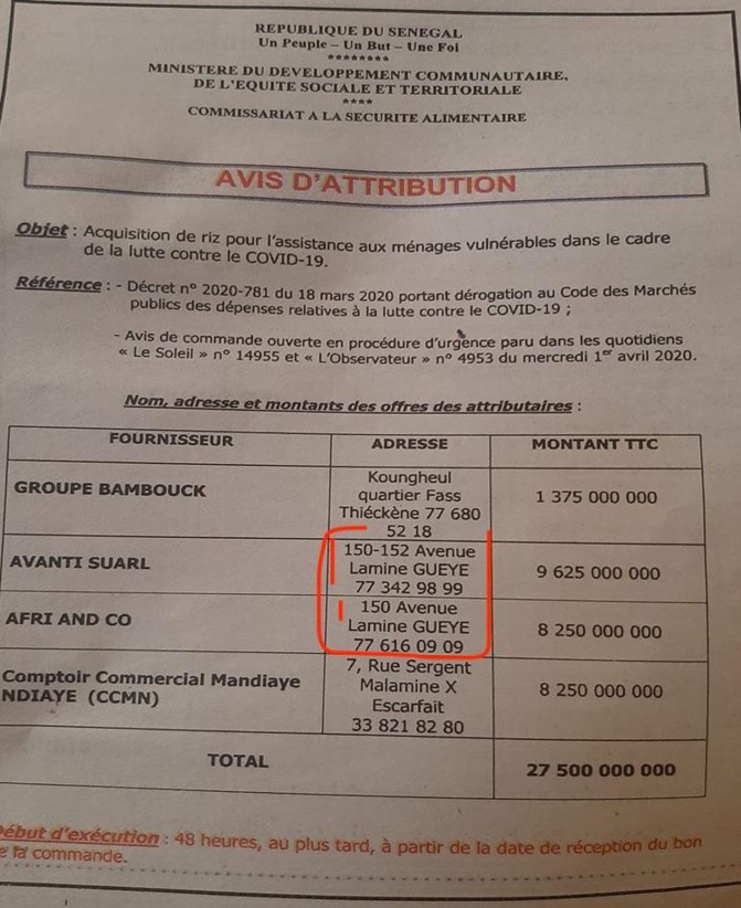 [Documents] Aide alimentaire : Parfum de scandale autour de l'attribution d'un marché de riz