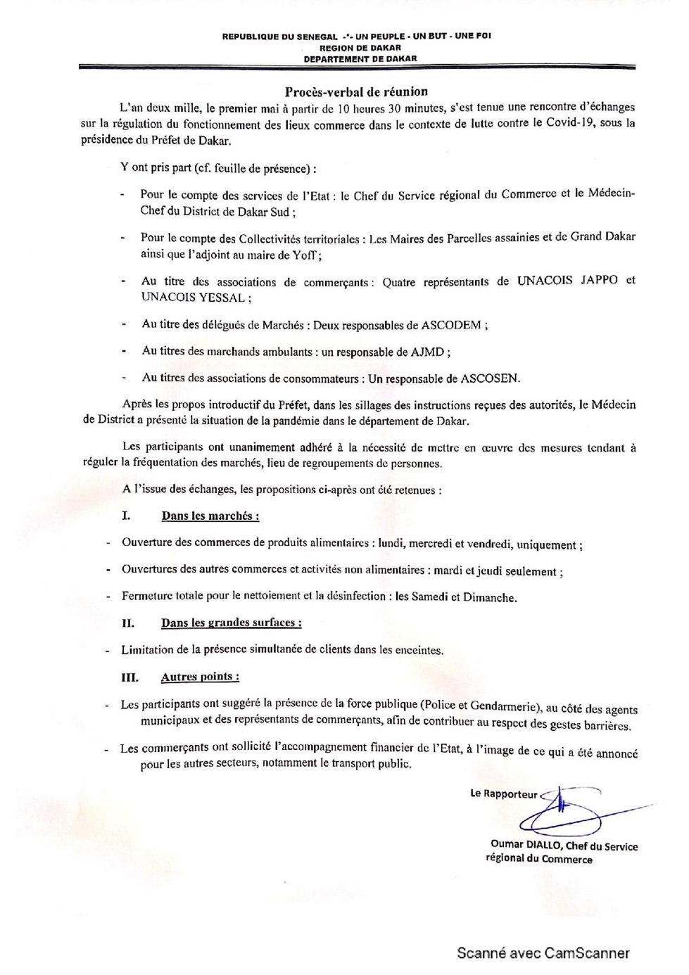 Le préfet de Dakar conclut un accord de fermeture temporaire des commerces avec les commerçants