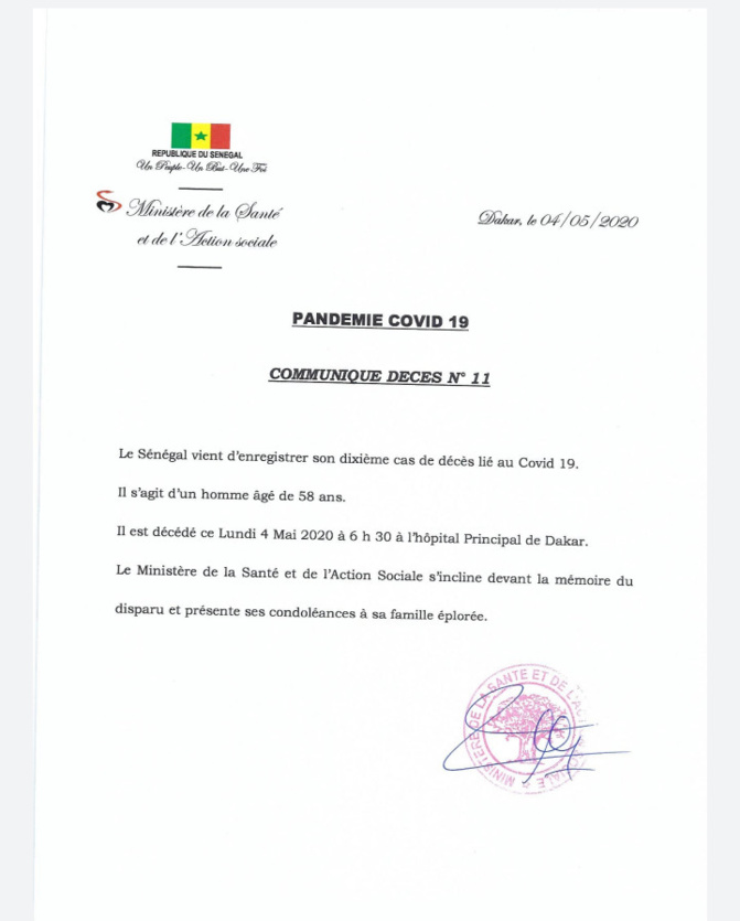 Covid-19 / Le Sénégal enregistre son 10e décès: Un homme âgé de 58 ans trépasse