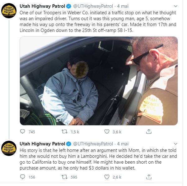 La police arrête un enfant de 5 ans au volant d’une voiture : il leur donne une explication aussi folle que mignonne (vidéo) La police arrête un enfant de 5 ans au volant d’une voiture : il leur donne une explication aussi folle que mignonne (vidéo)