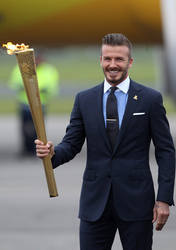 David Beckham et le prince William supporters de l'équipe de foot britannique aux JO