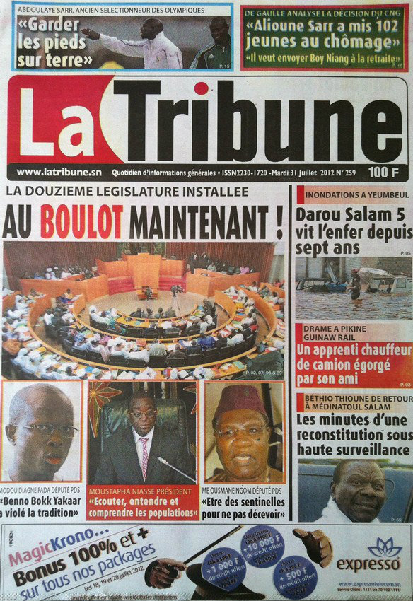 A la Une du Journal La Tribune du 31 Juillet