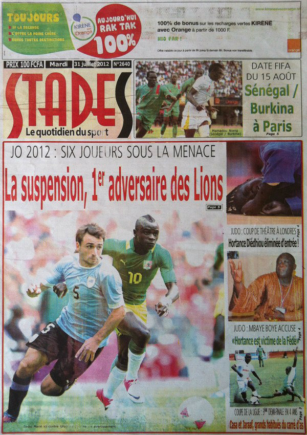 A la Une du Journal Stades du 31 Juillet