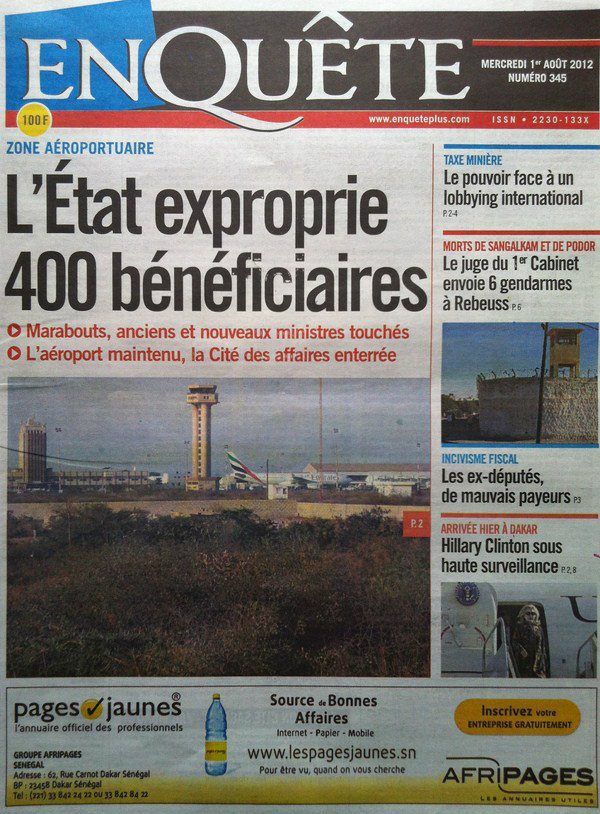 A la Une du Journal Enquête du 01 Août