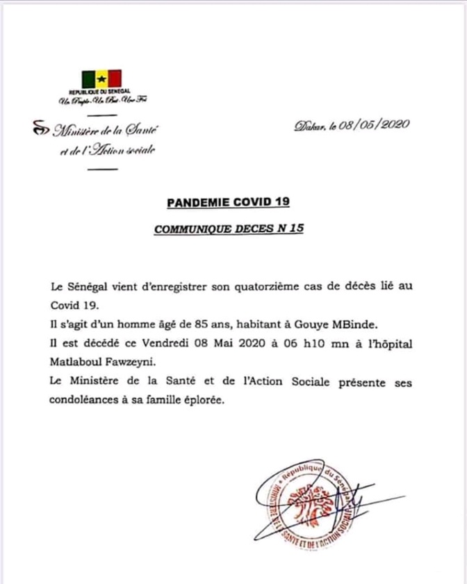 URGENT ! 14e cas de décès lié au Covid-19