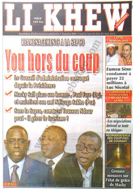 A la Une du Journal Li Khew du 03 Août