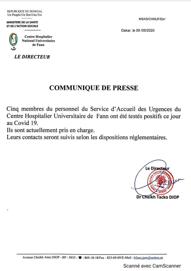 Covid-19: 5 membres du service d’accueil des Urgences de Fann, testés positifs
