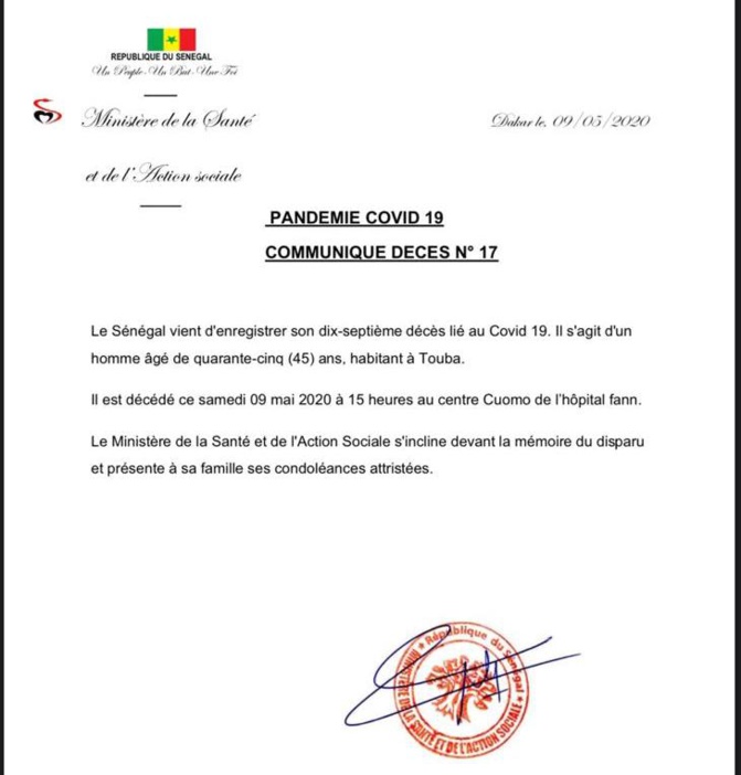 Covid-19: 17e cas de décès enregistré au Sénégal 