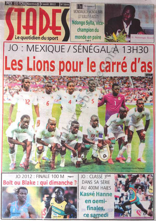 A la Une du Journal Stades du 04 Août