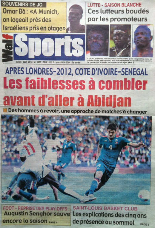 A la Une du Journal Walf Sports du 07 Août
