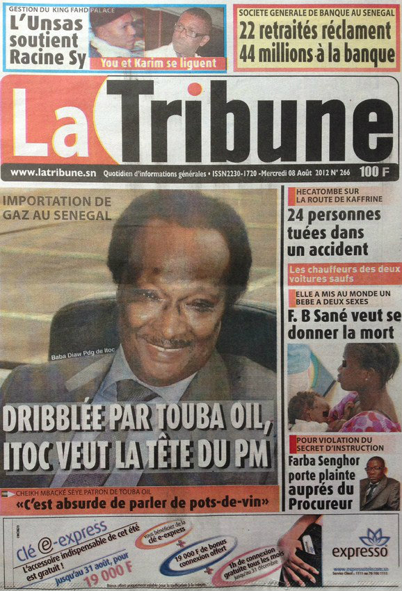 A la Une du Journal La Tribune du 08 Août