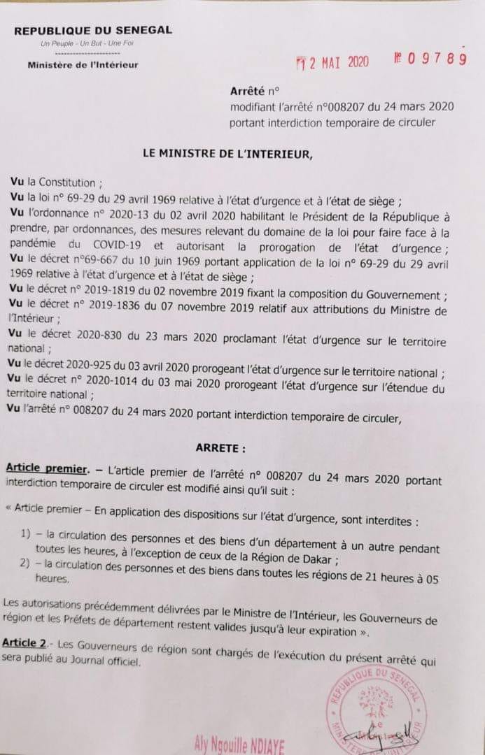 Arrêté pris après la déclaration présidentielle : Les nouvelles mesures d’Aly Ngouille Ndiaye