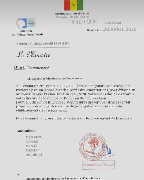 La Cellule de Communication de la Présidence de la République informe qu'un faux décret numéroté 2020-964 circule actuellement dans les réseaux sociaux